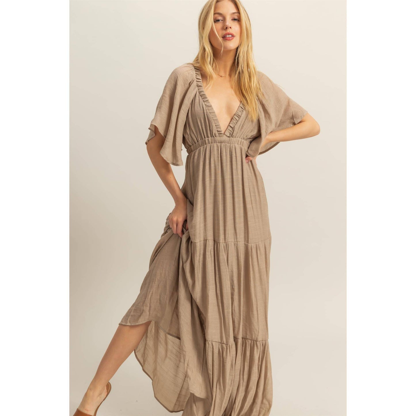 Taupe Tiered Maxi Dress