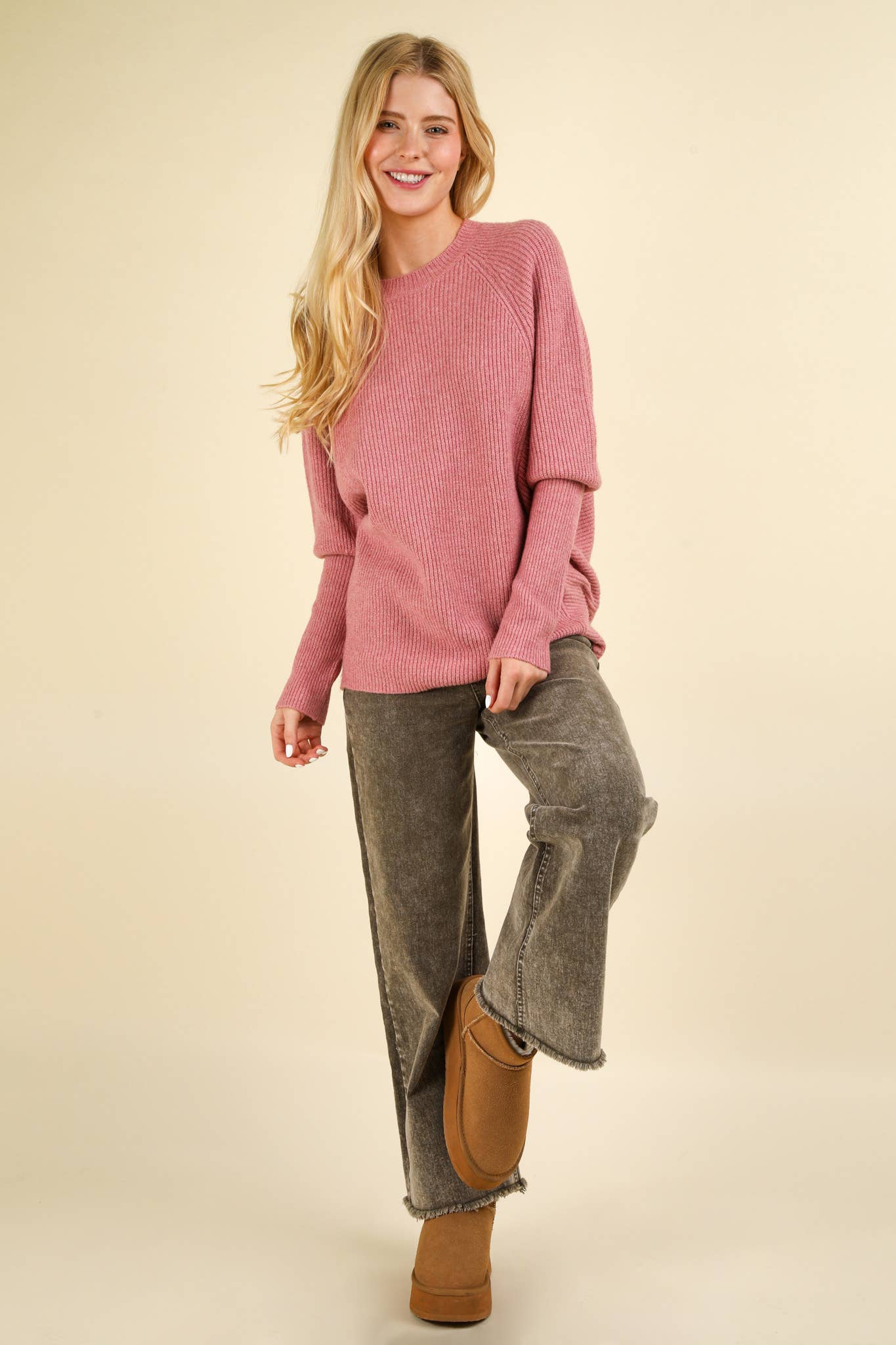 Pink Dolman Sleeve Oversized Knit
