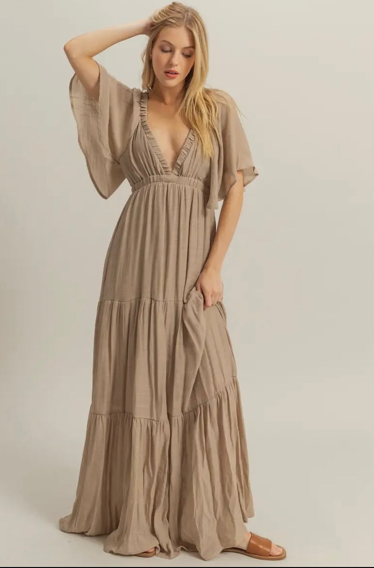 Taupe Tiered Maxi Dress