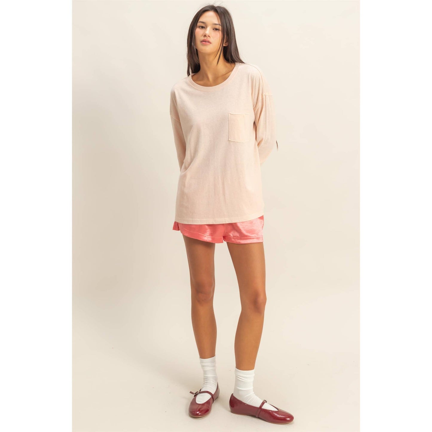 HYFVE - Long Sleeve Pocket T-Shirt: CREAM / S-M-L(2-2-2)