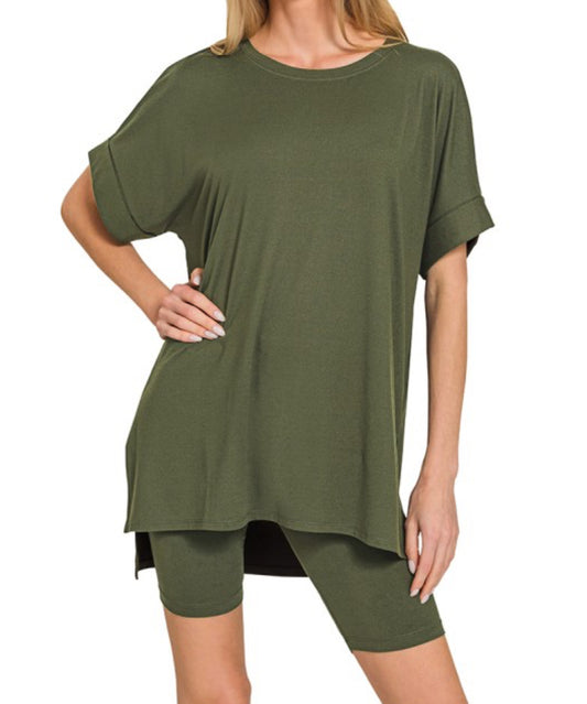 Olive Biker Shorts