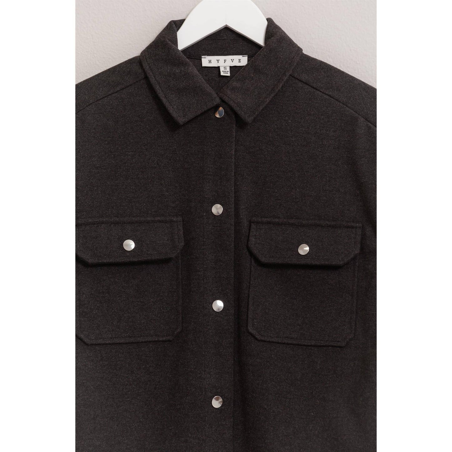 HYFVE - Wool-Like Brushed Shacket: DARK GREY / S-M-L(2-2-2)