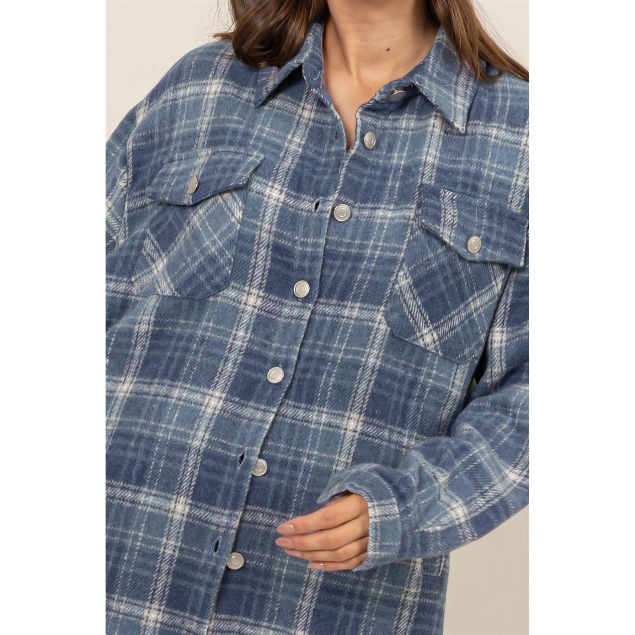 HYFVE - Plaid Shacket With Pockets: BLACK / S-M-L(1-1-1)