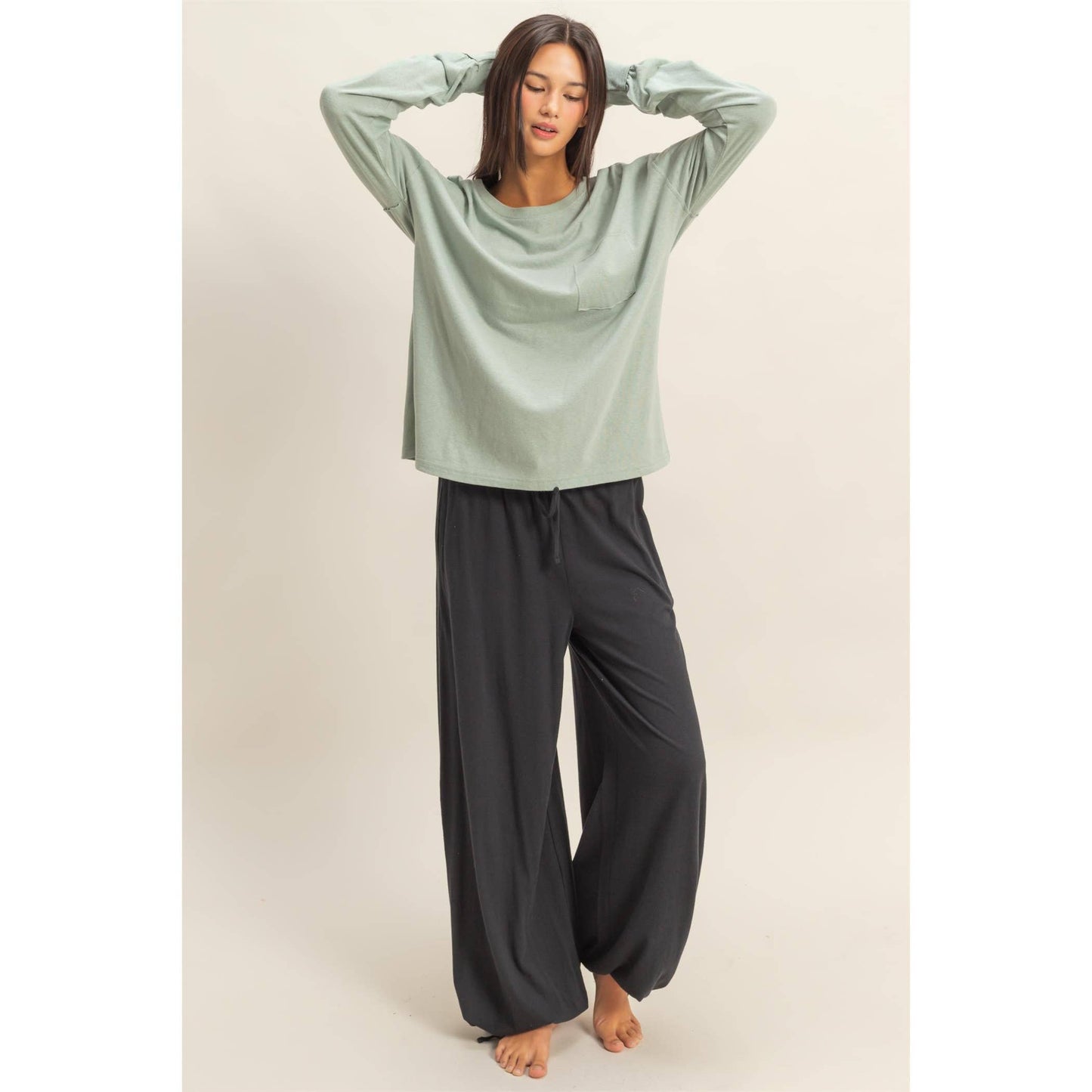 HYFVE - Long Sleeve Pocket T-Shirt: DUSTY PINK / S-M-L(2-2-2)