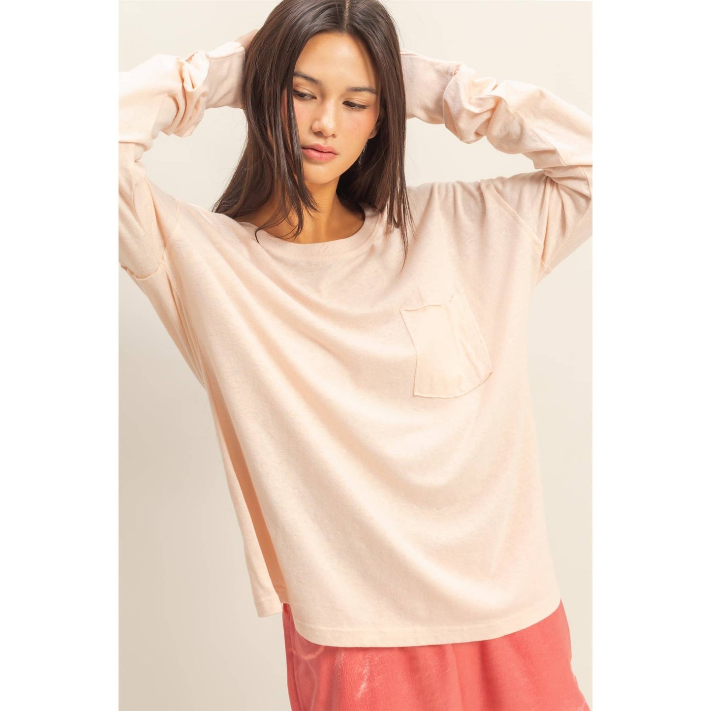 HYFVE - Long Sleeve Pocket T-Shirt: DUSTY PINK / S-M-L(2-2-2)