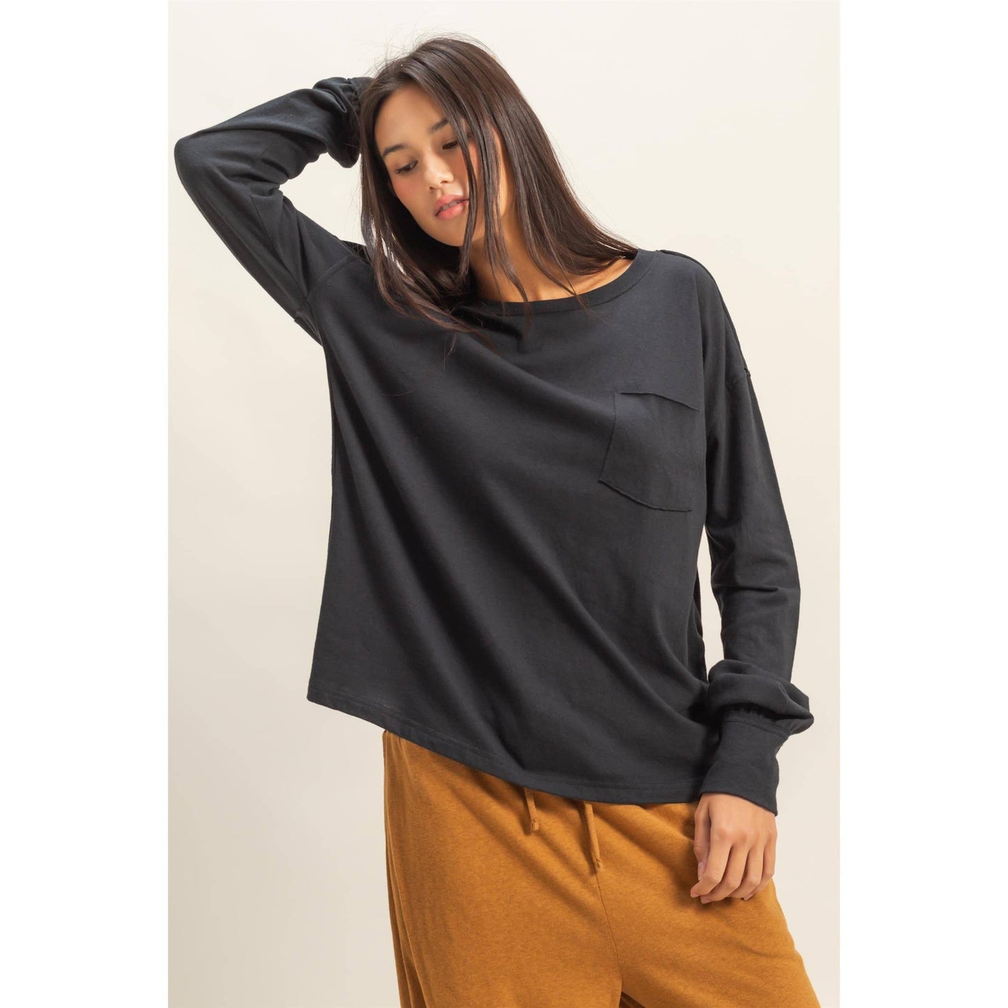 HYFVE - Long Sleeve Pocket T-Shirt: CREAM / S-M-L(2-2-2)