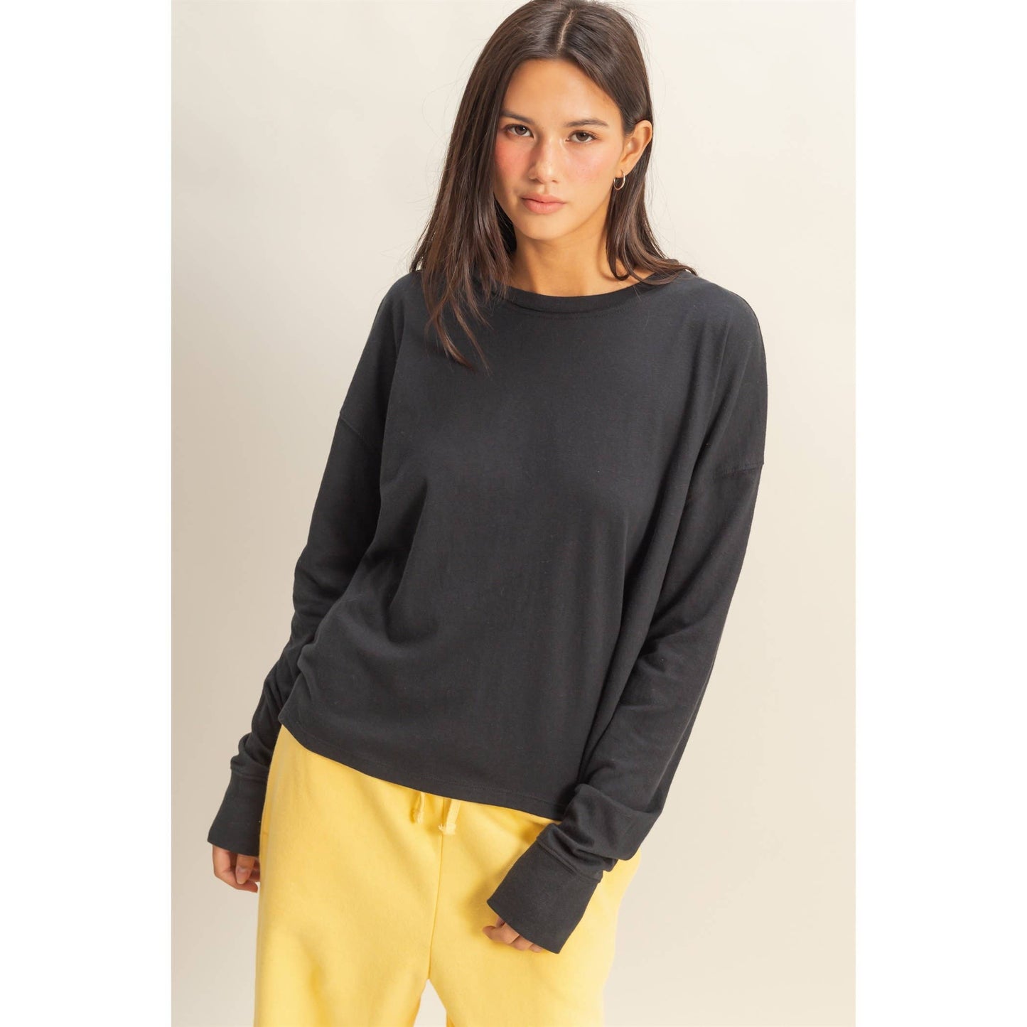 HYFVE - Crew Neck Long Sleeve Tee: BLACK / S-M-L(2-2-2)