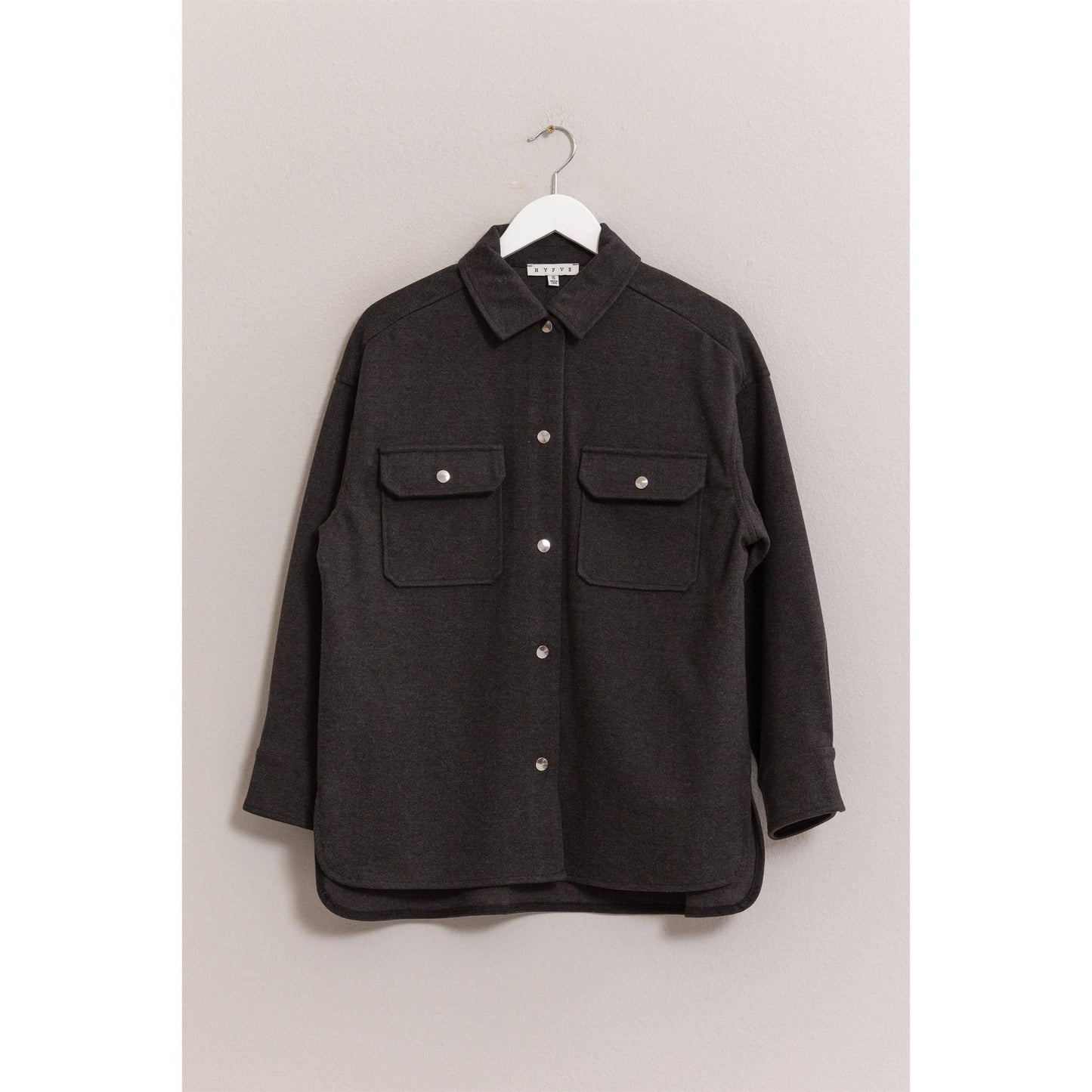 HYFVE - Wool-Like Brushed Shacket: DARK GREY / S-M-L(2-2-2)