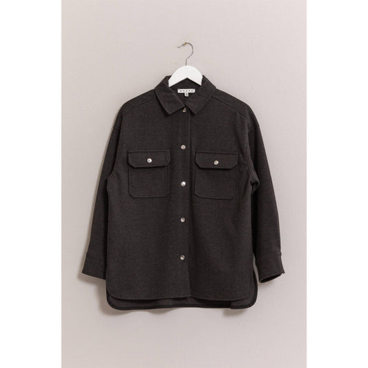 HYFVE - Wool-Like Brushed Shacket: DARK GREY / S-M-L(2-2-2)