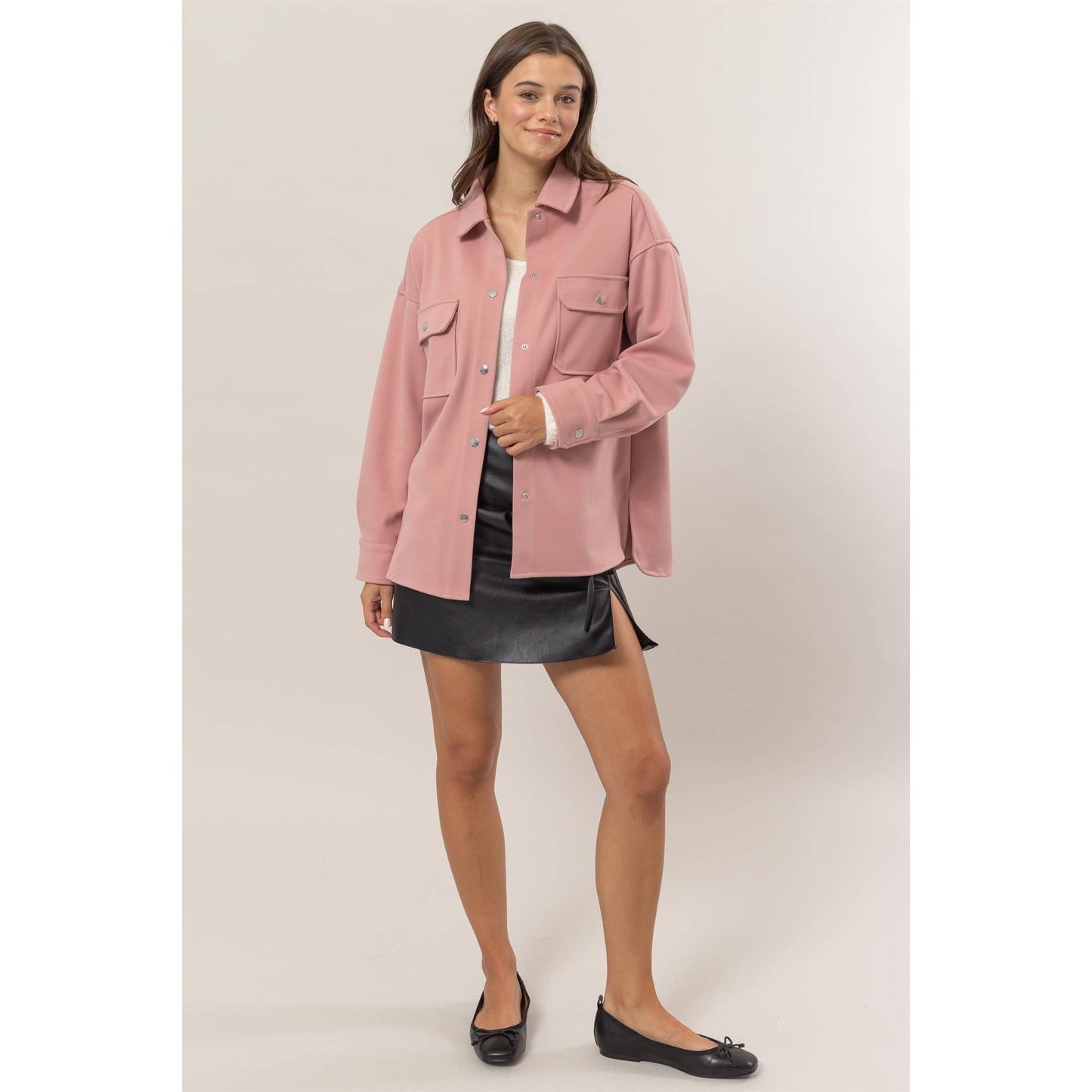 HYFVE - Wool-Like Brushed Shacket: DARK GREY / S-M-L(2-2-2)