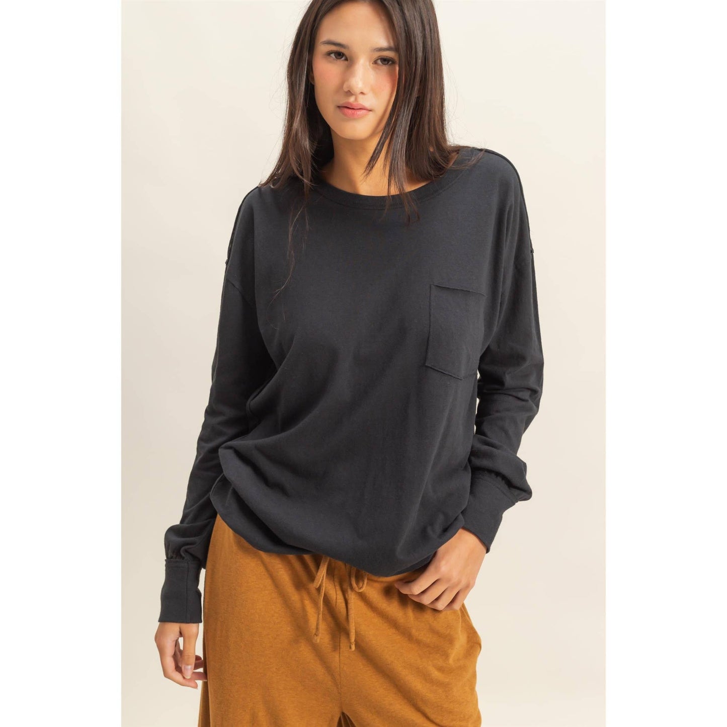 HYFVE - Long Sleeve Pocket T-Shirt: DUSTY PINK / S-M-L(2-2-2)