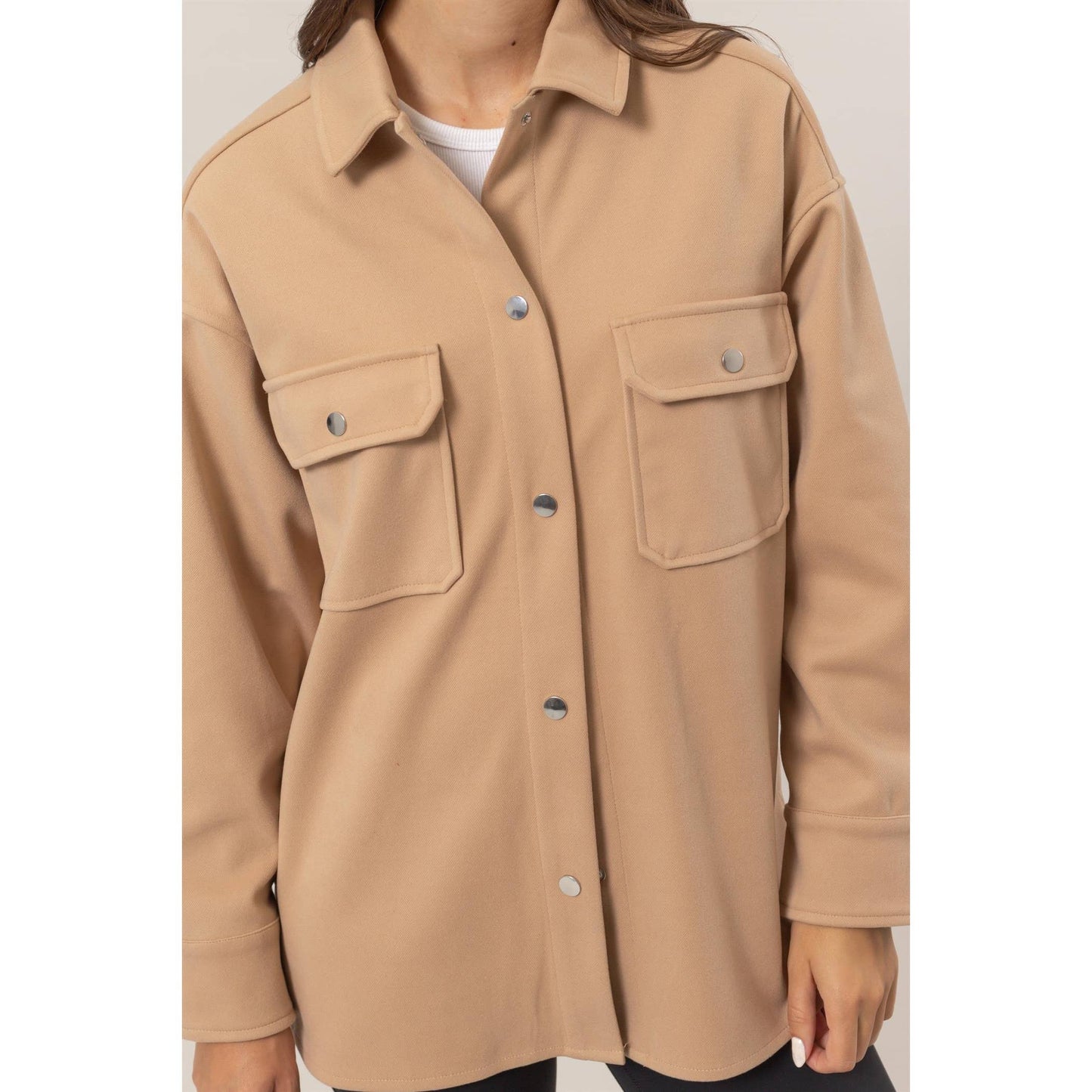 HYFVE - Wool-Like Brushed Shacket: DARK GREY / S-M-L(2-2-2)