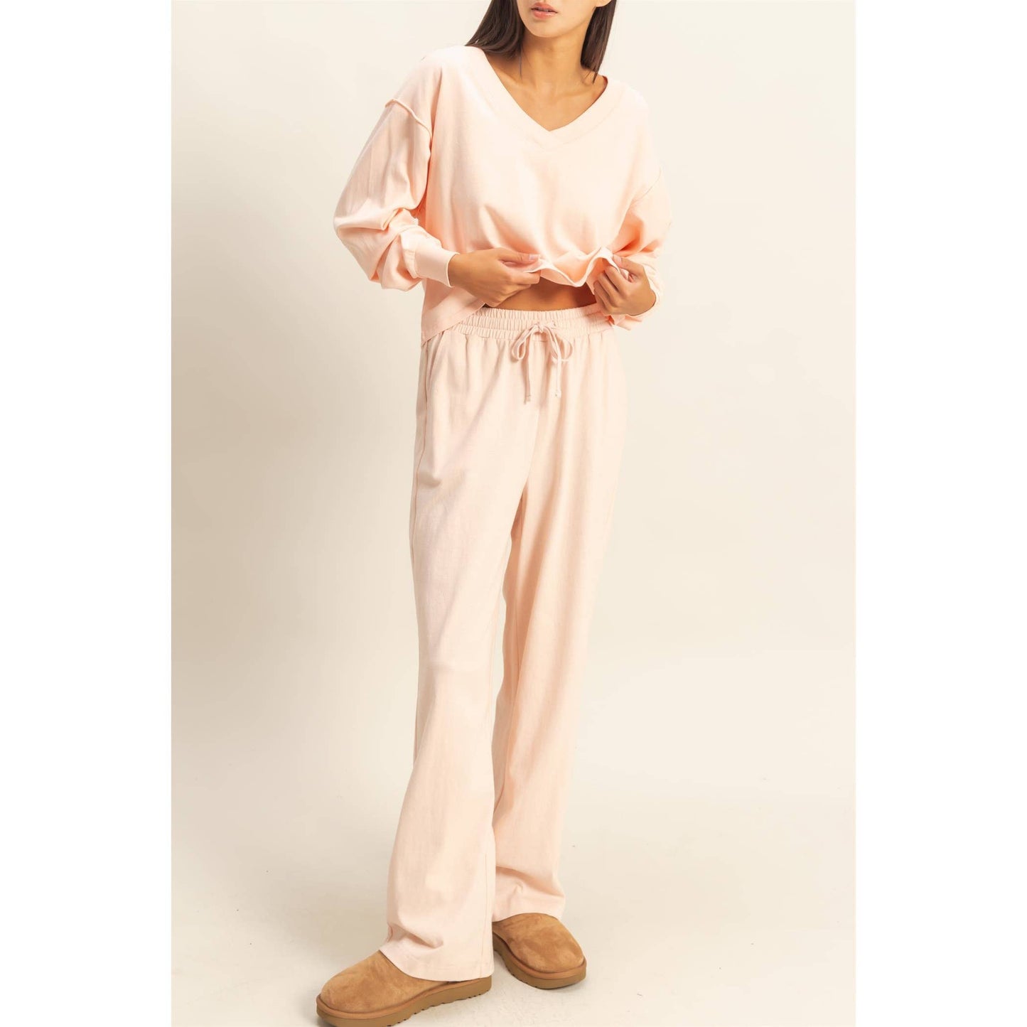 HYFVE - Drawstring High-Waisted Pants: DUSTY PINK / S-M-L(2-2-2)