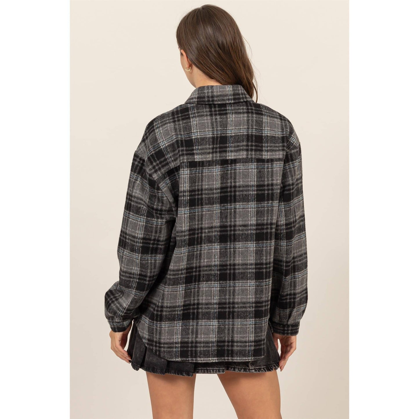 HYFVE - Plaid Shacket With Pockets: BLACK / S-M-L(1-1-1)