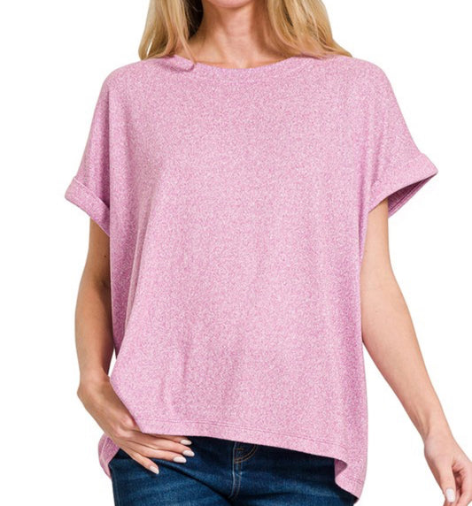 Mauve Melange Short Sleeve Top
