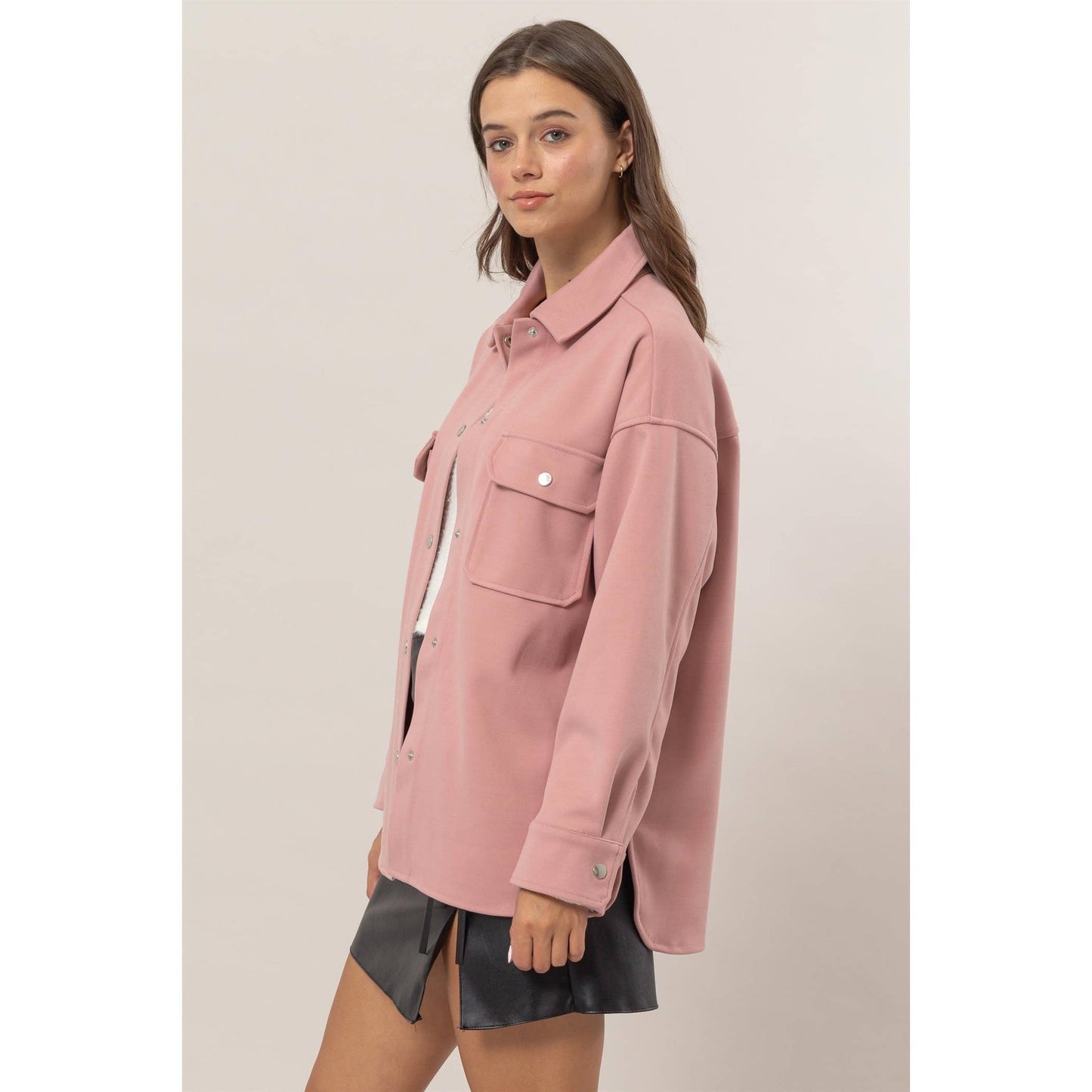 HYFVE - Wool-Like Brushed Shacket: DARK GREY / S-M-L(2-2-2)