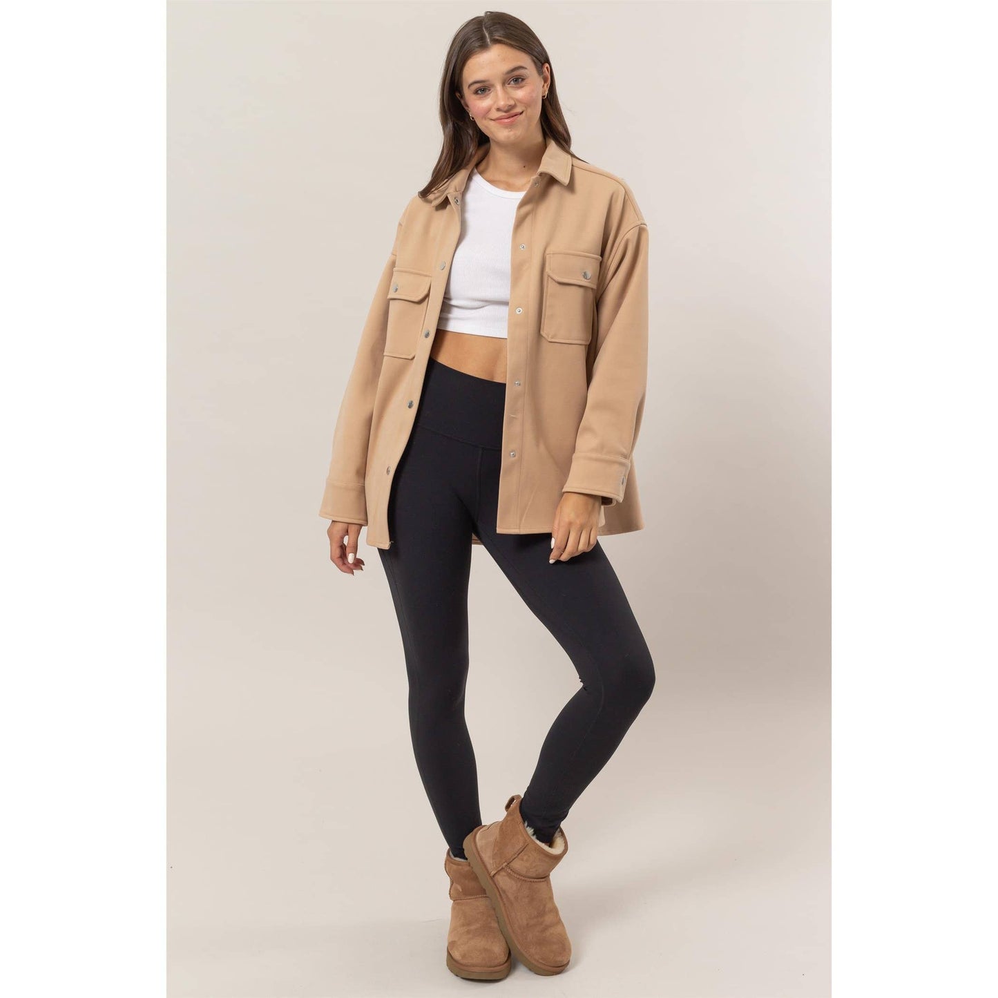 HYFVE - Wool-Like Brushed Shacket: DARK GREY / S-M-L(2-2-2)