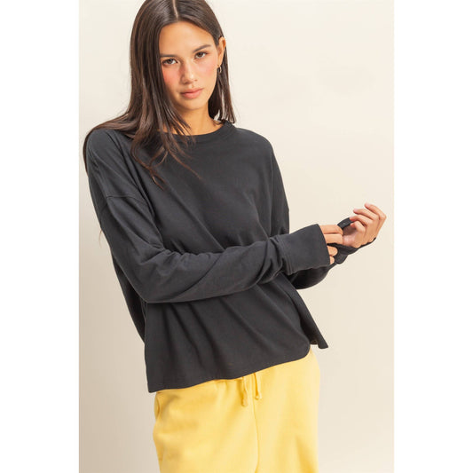 HYFVE - Crew Neck Long Sleeve Tee: BLACK / S-M-L(2-2-2)