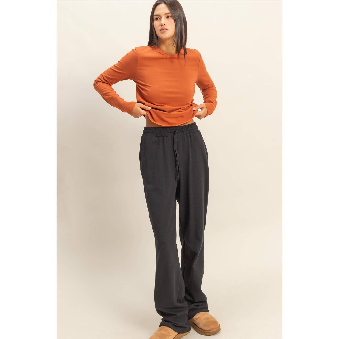 HYFVE - Drawstring High-Waisted Pants: DUSTY PINK / S-M-L(2-2-2)