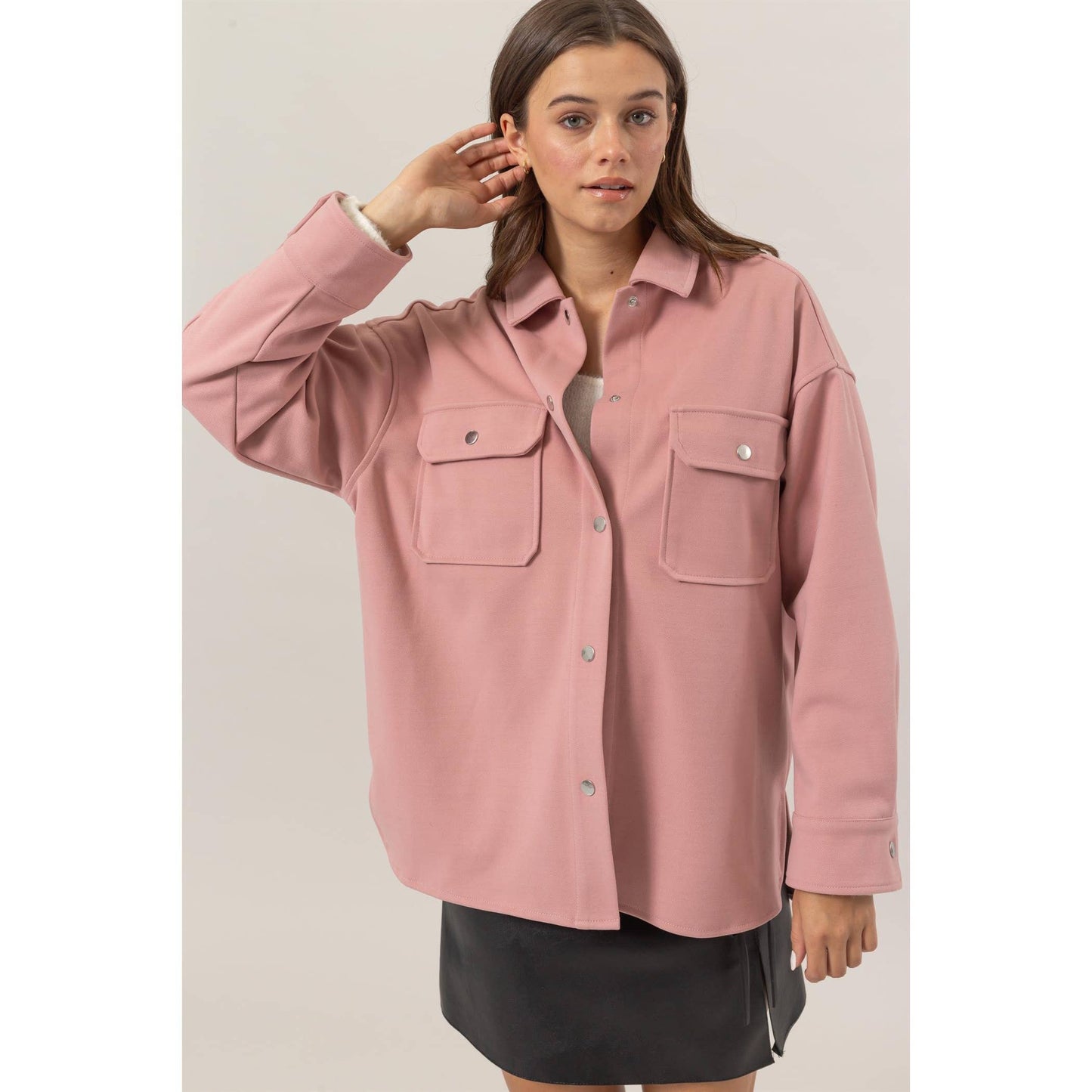 HYFVE - Wool-Like Brushed Shacket: DARK GREY / S-M-L(2-2-2)