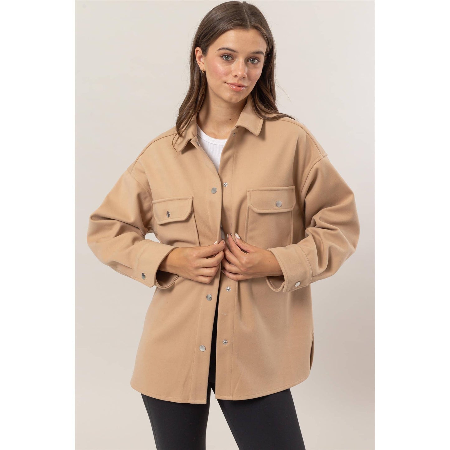 HYFVE - Wool-Like Brushed Shacket: DARK GREY / S-M-L(2-2-2)